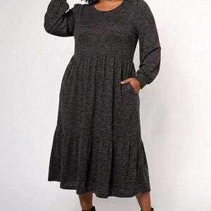 Denim & Co Canyon Retreat Easy Midi Boot Dress-Washed Black-Size US 1X